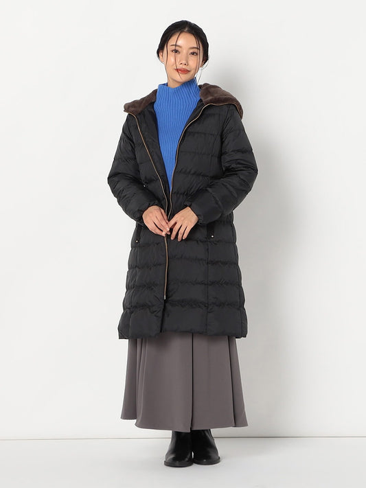 【 Emilyan 】【Emiliyan・撥水加工】高密度タフタ・エコファー使いロングダウンコート