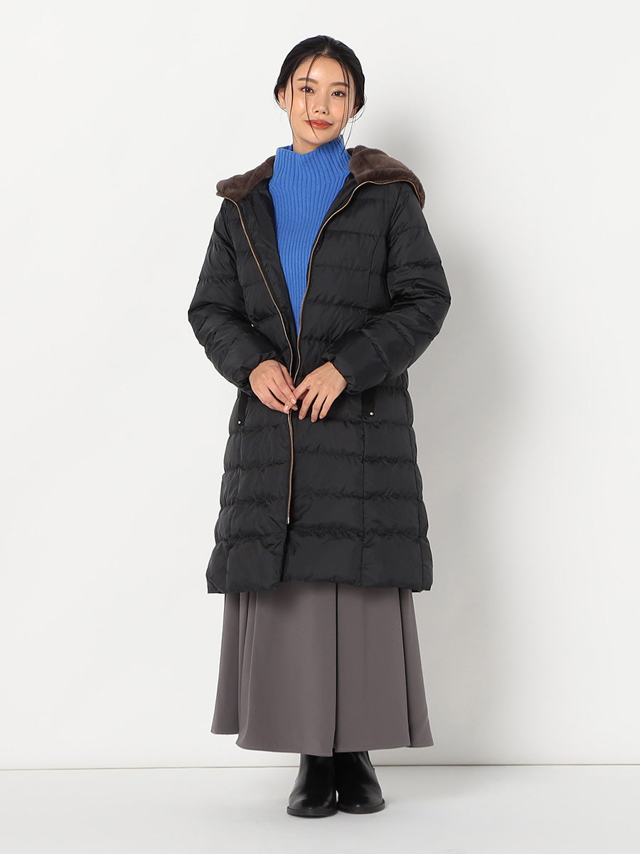 [購入|1ヶ月レンタル]【撥水加工】高密度タフタ・エコファー使いロングダウンコート
