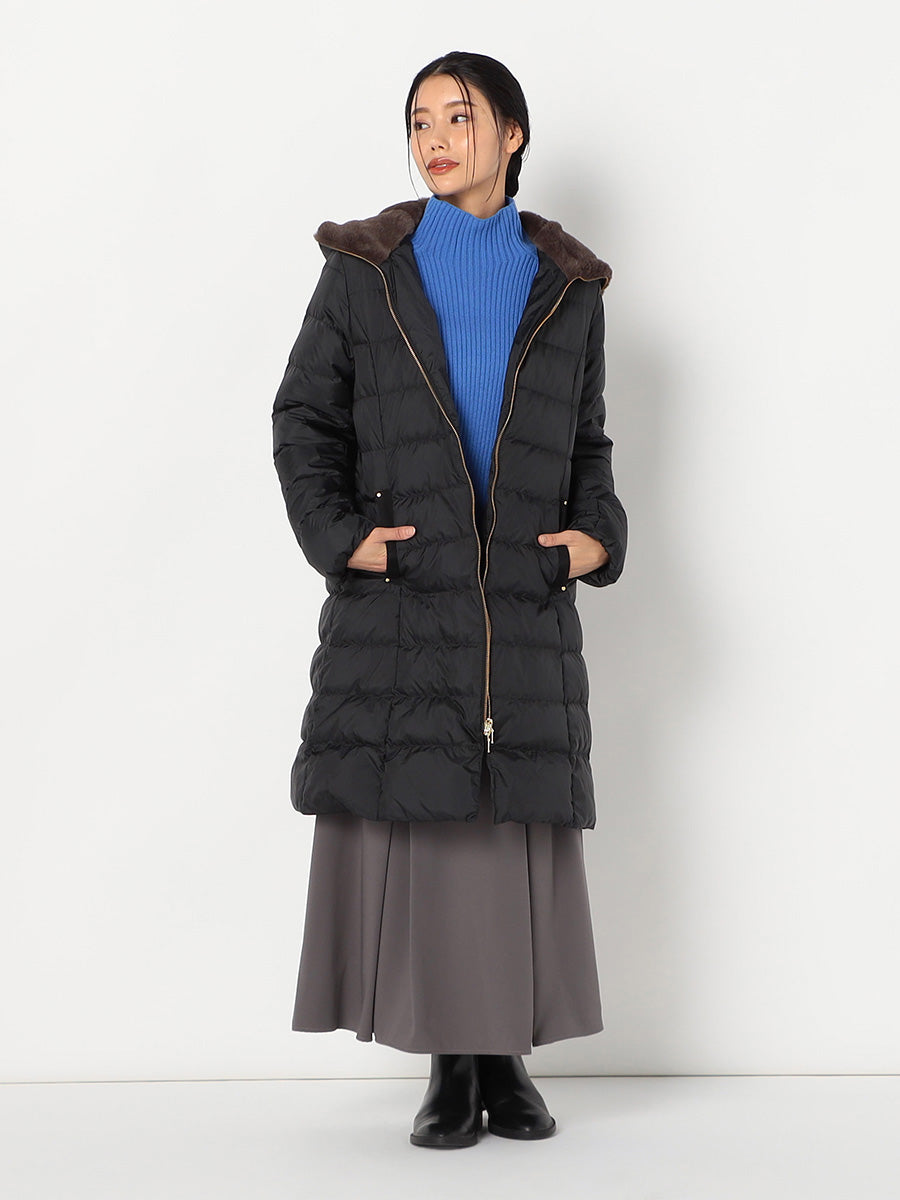 [購入|1ヶ月レンタル]【撥水加工】高密度タフタ・エコファー使いロングダウンコート