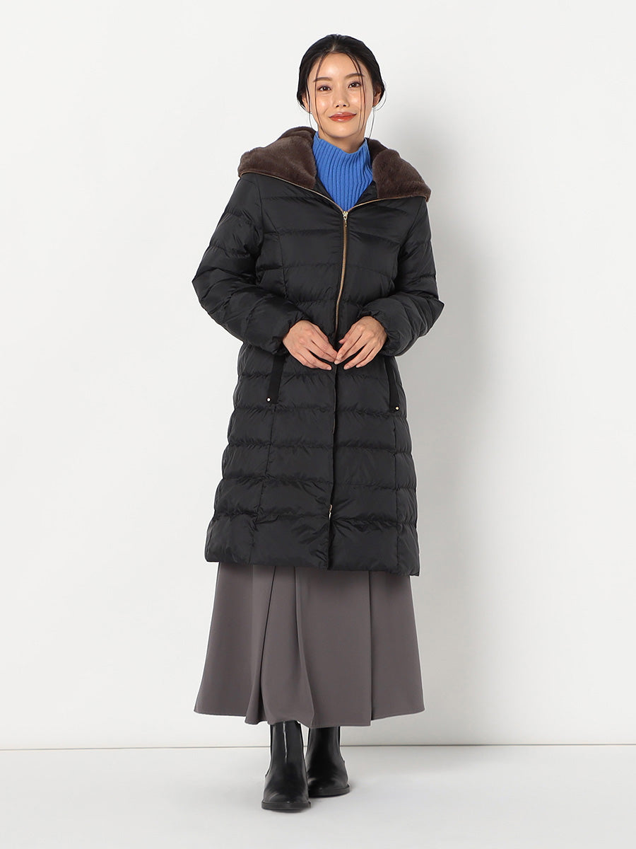 [購入|1ヶ月レンタル]【撥水加工】高密度タフタ・エコファー使いロングダウンコート
