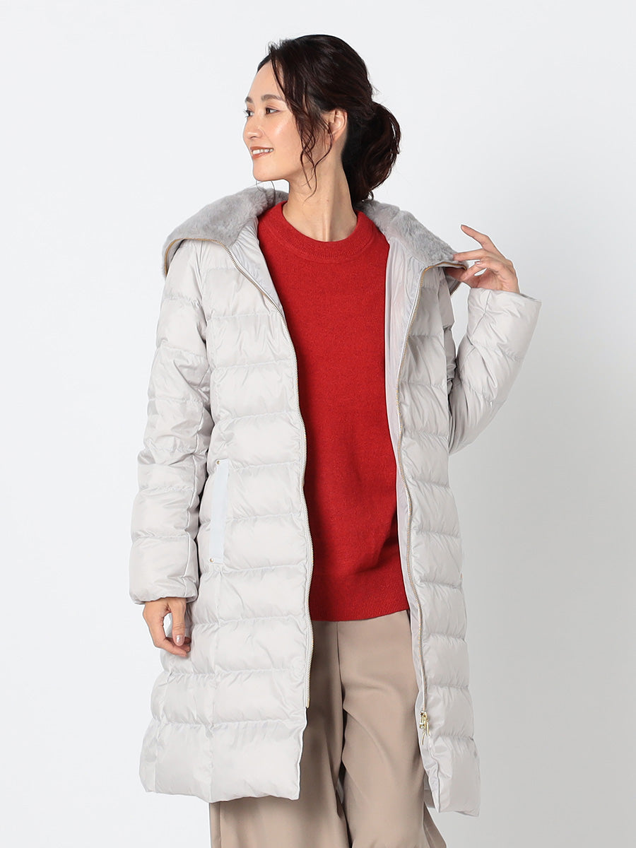 [購入|1ヶ月レンタル]【撥水加工】高密度タフタ・エコファー使いロングダウンコート