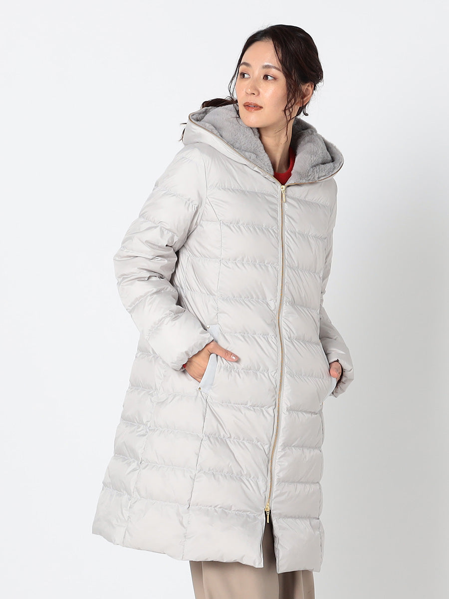 [購入|1ヶ月レンタル]【撥水加工】高密度タフタ・エコファー使いロングダウンコート