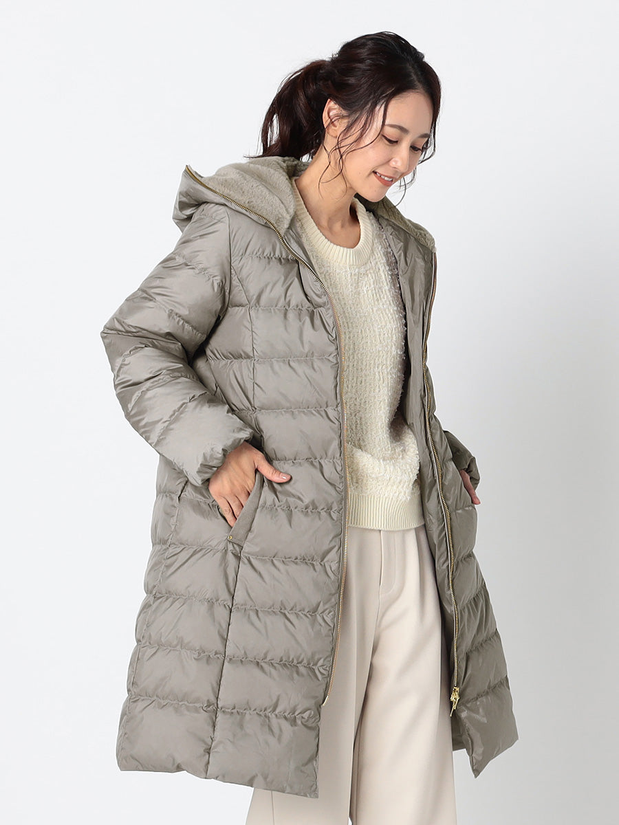 [購入|1ヶ月レンタル]【撥水加工】高密度タフタ・エコファー使いロングダウンコート