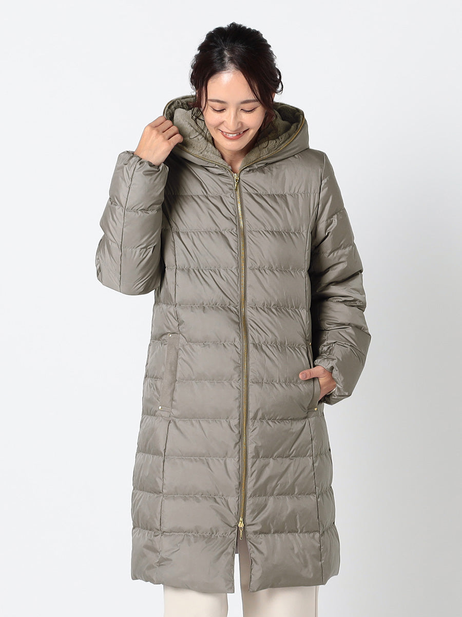 [購入|1ヶ月レンタル]【撥水加工】高密度タフタ・エコファー使いロングダウンコート