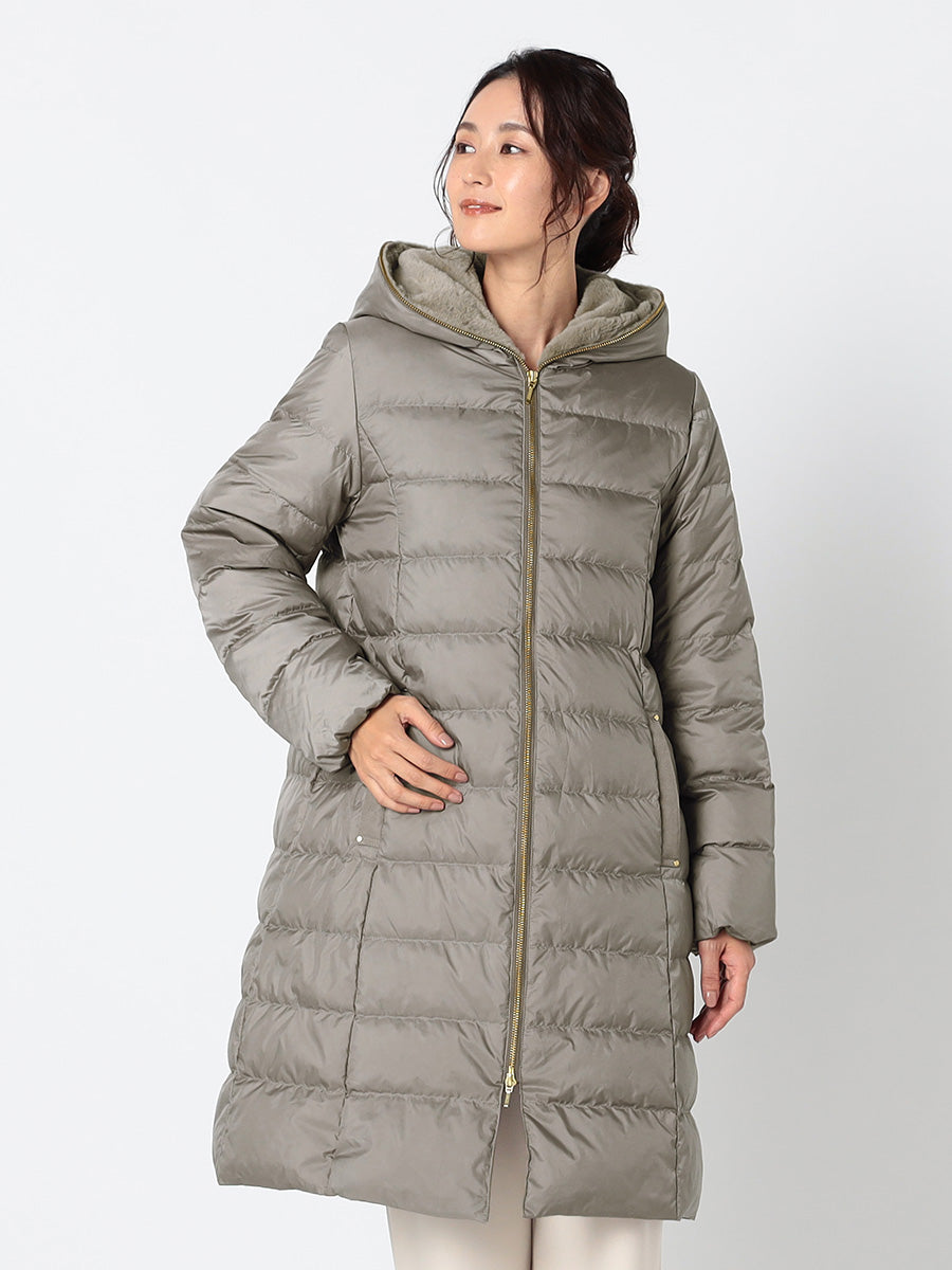 [購入|1ヶ月レンタル]【撥水加工】高密度タフタ・エコファー使いロングダウンコート