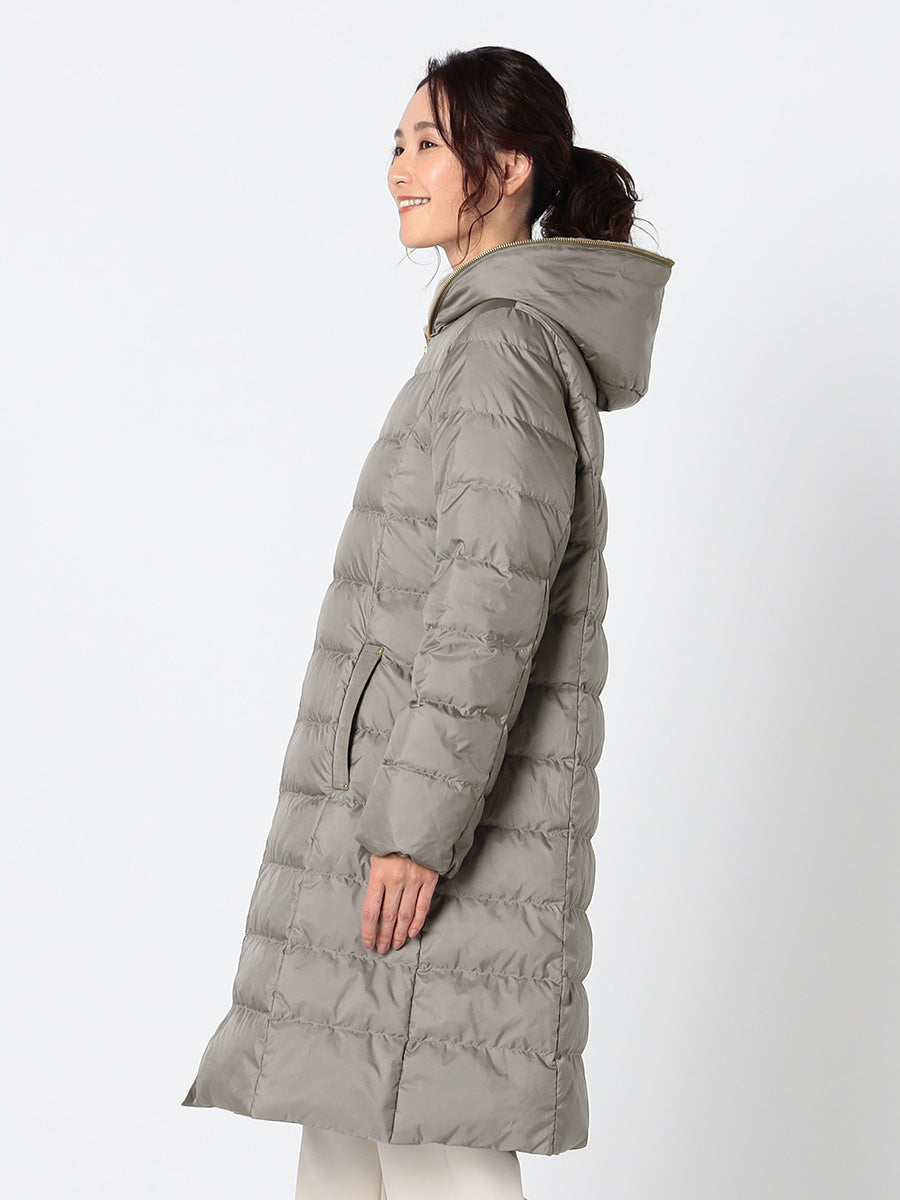 [購入|1ヶ月レンタル]【撥水加工】高密度タフタ・エコファー使いロングダウンコート