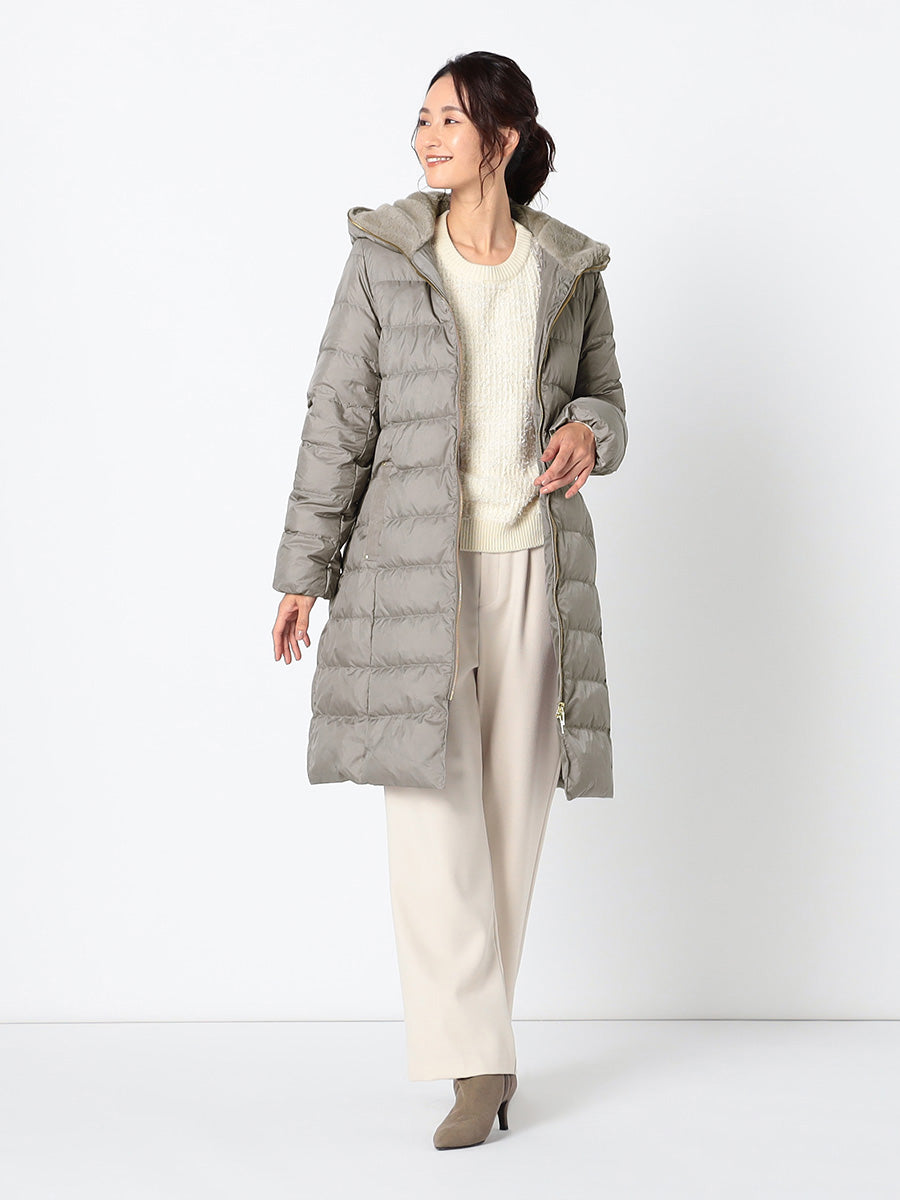 [購入|1ヶ月レンタル]【撥水加工】高密度タフタ・エコファー使いロングダウンコート