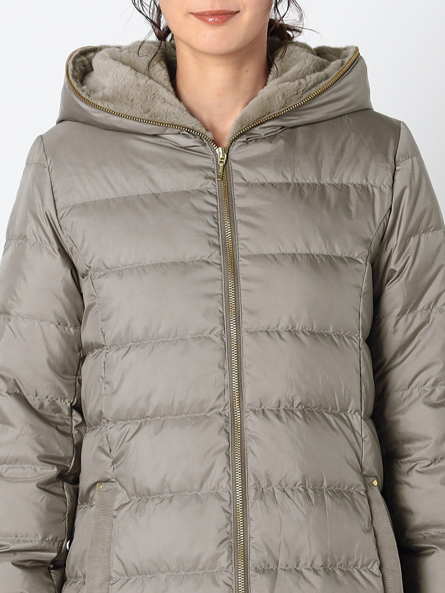 [購入|1ヶ月レンタル]【撥水加工】高密度タフタ・エコファー使いロングダウンコート