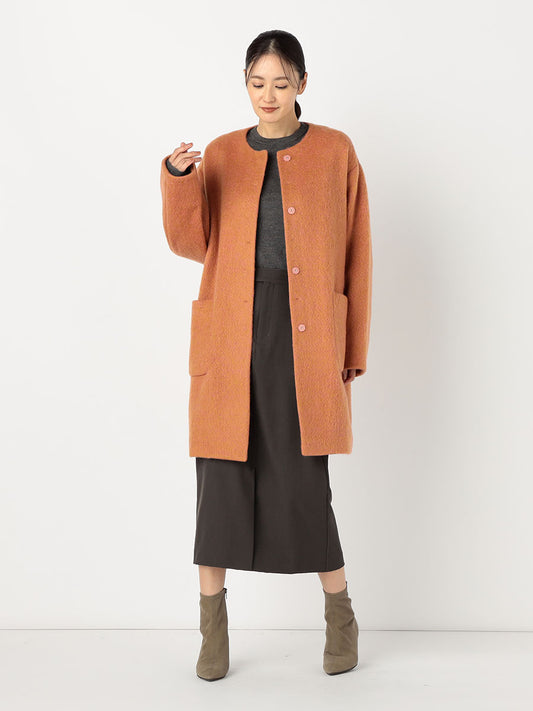 [購入]ノーカラーモヘアシャギーコート