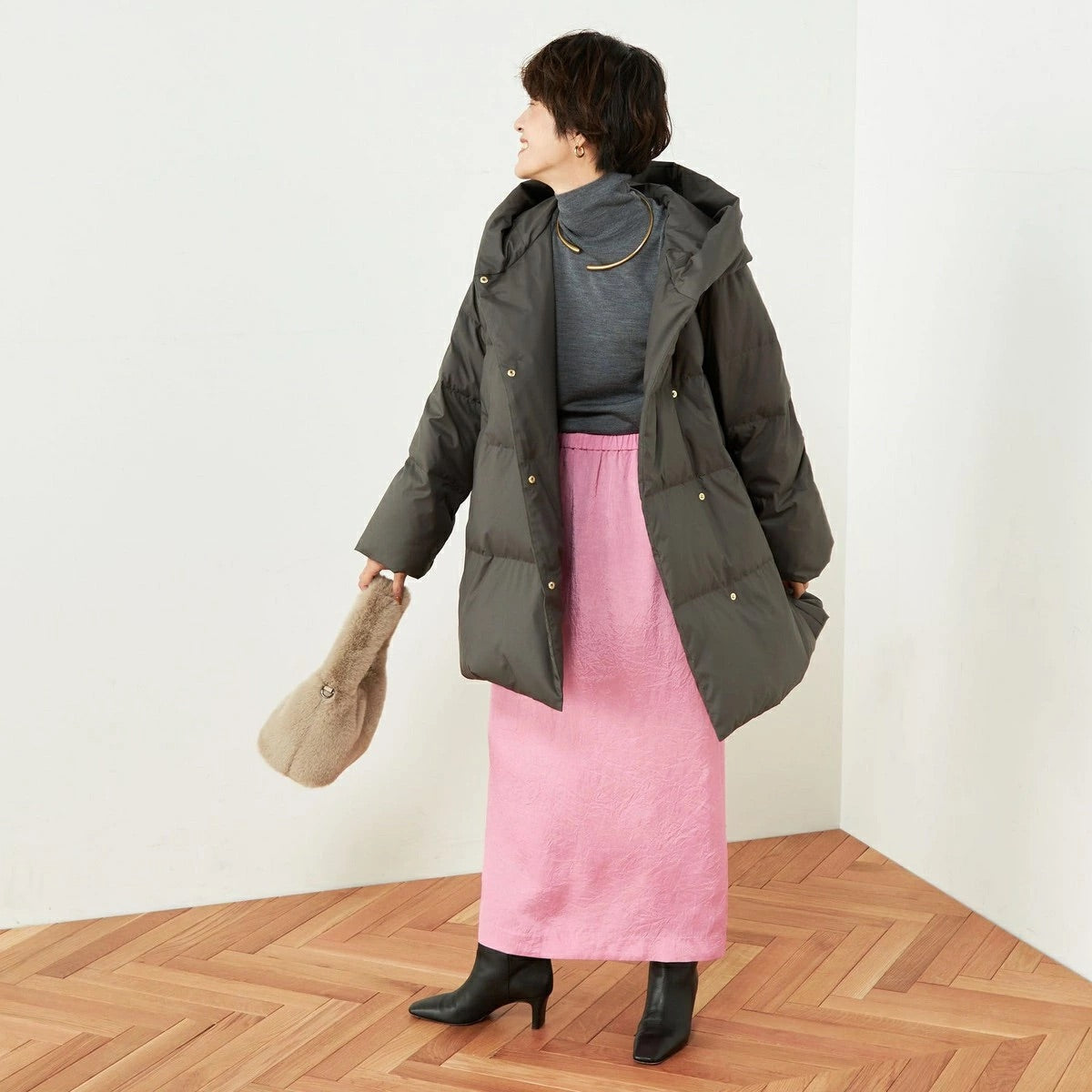 [購入]撥水ダウンショール風フードコート